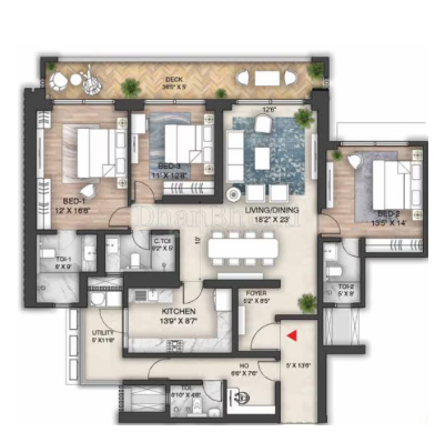 3BHK ,Prestige Oakwood | Dhanbhumi